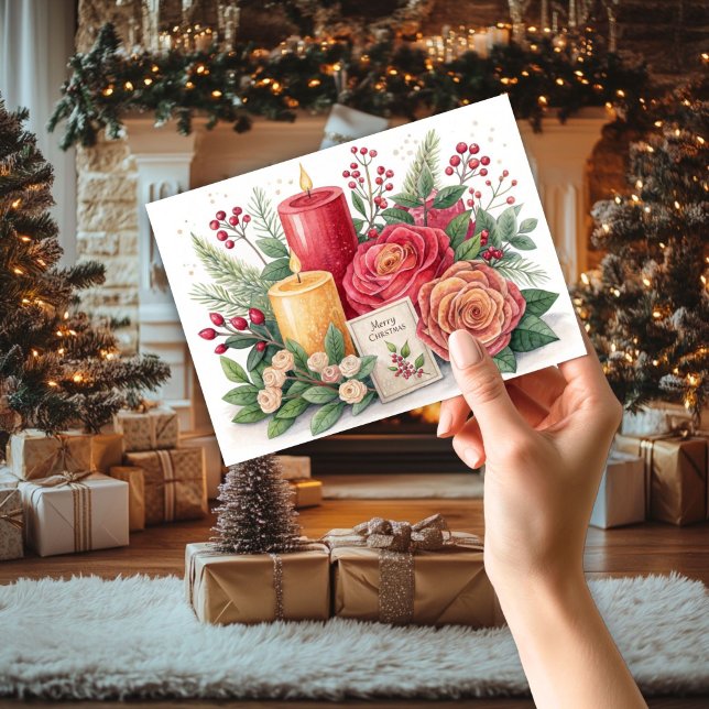 Remerciements Bougies et carte de Noël Rose (Créateur téléchargé)