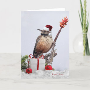 Remerciements Cactus Wren à Ocotillo 5x7 Carte blanche de Noël