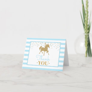 Remerciements Carrousel bleu or Cheval plié Carte de remerciemen