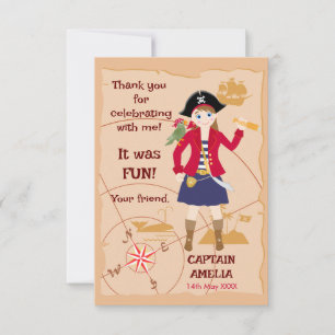Remerciements Carte au trésor de fille pirate Fête d'anniversair