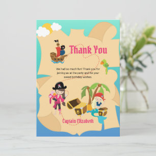 Remerciements Carte au trésor personnalisée de fille pirate mign