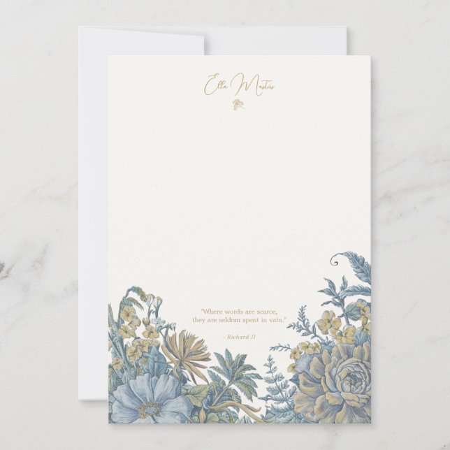 Remerciements Carte Bleue de note florale personnalisée (Devant)