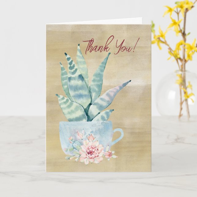 Remerciements! Carte Cactus aquarelle (Fleur jaune)