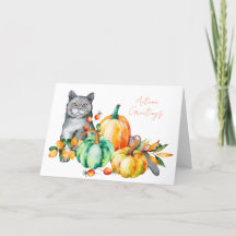 Carte d'action de grâce gris chat et Citrouille aq