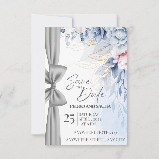 Remerciements Carte d'annonce de mariage à motif floral bleu élé (Devant)