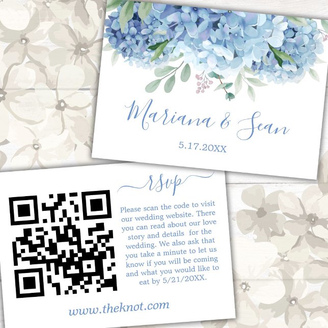 Remerciements Carte de boîtier de code QR Mariage Blue Hydrangea (Créateur téléchargé)