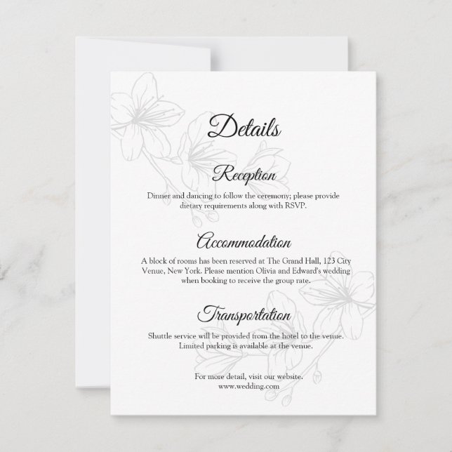 Remerciements Carte de boîtier en ligne florale noire et blanche (Devant)