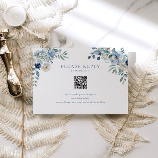 Remerciements Carte de boîtier RSVP QR Code de mariage floral bl (Créateur téléchargé)