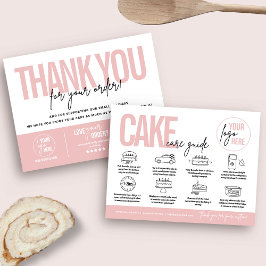 Remerciements Carte de conseils de soin de gâteau, instructions