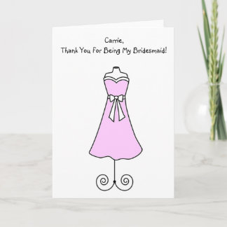 Remerciements Carte de demoiselle d'honneur avec robe rose