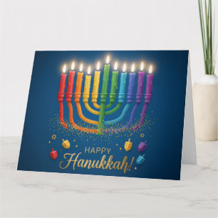Remerciements Carte de Hanukkah lumineuse Menorah Arc-en-Ciel –
