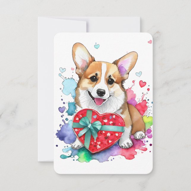 Remerciements Carte de la Saint Valentin Corgi - Chien d'aquarel (Devant)