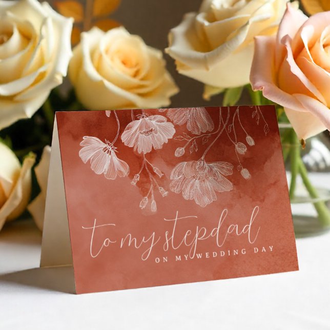 Remerciements Carte de mariage aquarelle terre cuite pour beau-p (Stepdad Wedding Day Card)