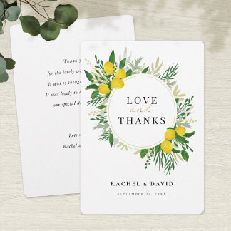 Remerciements Carte de mariage au citron frais Amour et Remercie