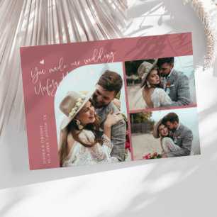 Remerciements Carte de mariage rose multi-photo inoubliable