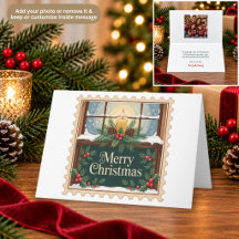 Carte de Noël avec timbre-poste représentant une b
