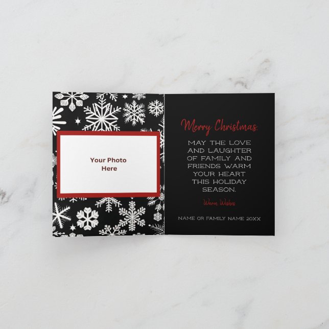 Remerciements Carte de Noël Black, Red & White Snowflake (Intérieur)