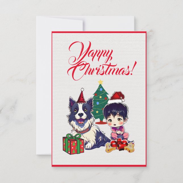 Remerciements Carte de Noël Cute Labrador Chien Avec Fille (Devant)