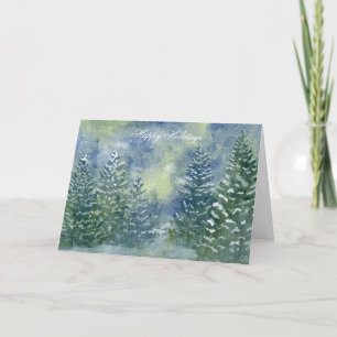 Remerciements Carte de Noël de l'aquarelle de la forêt neigeuse