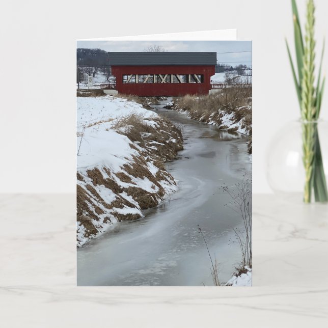 Remerciements Carte de Noël du Pont couvert de neige (Devant)