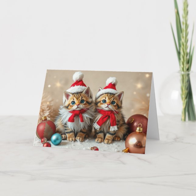Remerciements Carte de Noël Festive Cats (Devant)