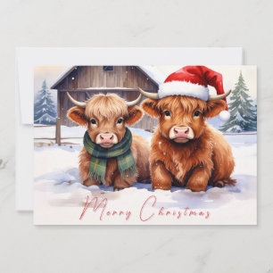 Remerciements Carte de Noël Rustique Ferme Highland Cow