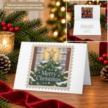Carte de Noël Timbre Postal Sapin de Noël & Étoile