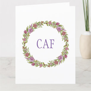 Remerciements Carte de note à couronne de fleurs à monogramme
