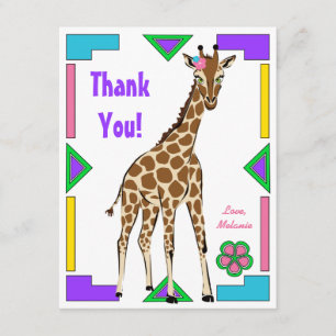 Remerciements Carte de note africaine colorée de girafe de fille