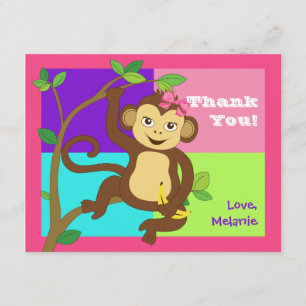 Remerciements Carte de note colorée de singe de petite fille