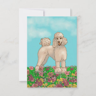 Remerciements Carte de note de caniche et de fleurs blanc Aquare