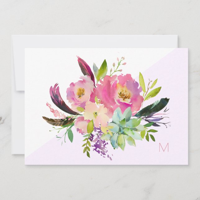 Remerciements Carte de note de couleur rose violet Boho Floral (Devant)