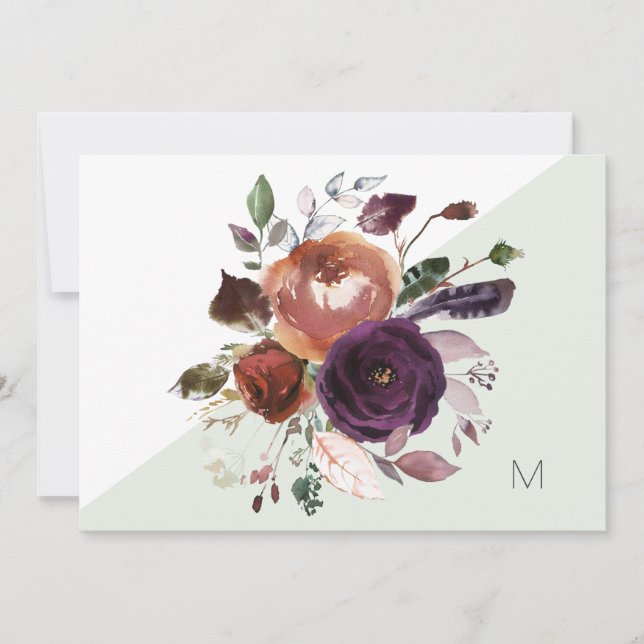 Remerciements Carte de note Monogramme Florale Automne (Devant)