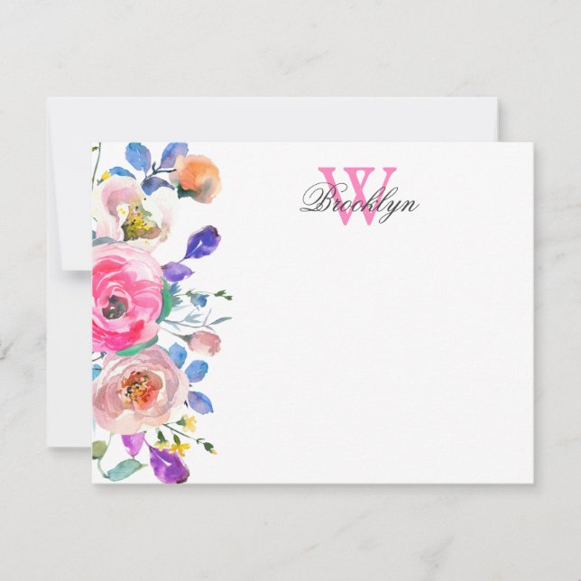 Remerciements Carte de note monographique florale rose pâle (Devant)