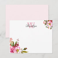 Carte de note monographique florale rose pâle
