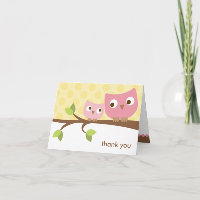 Remerciements Carte de note PInk Owls (Devant)