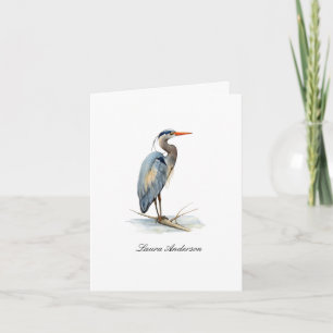Remerciements Carte de note pliée oiseau héron aquarelle