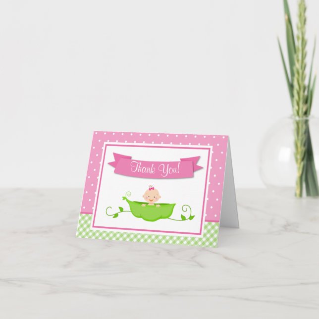 Remerciements Carte de note pliée pour fille de pois doux (Devant)