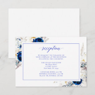 Remerciements Carte de réception de mariage florale bleu royal m