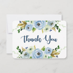 Remerciements Carte de remerciement à l'aquarelle bleue florale 