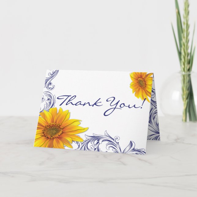 Remerciements Carte de remerciement aux tournesols jaunes et ble (Devant)