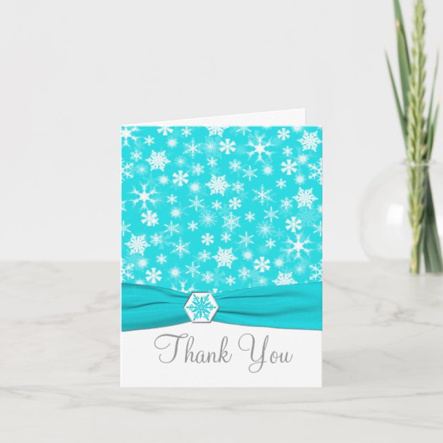 Remerciements Carte de remerciement avec flocons de neige Aqua,  (Devant)