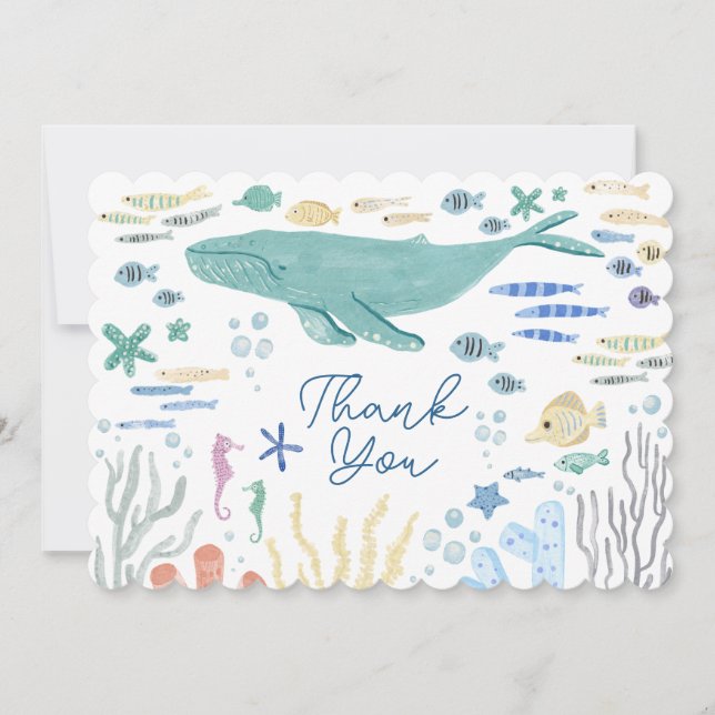 Remerciements Carte de remerciement baleine sous la mer (Devant)