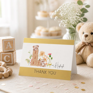 Remerciements Carte de remerciement Bébé Blocs, Ours et Fleurs S
