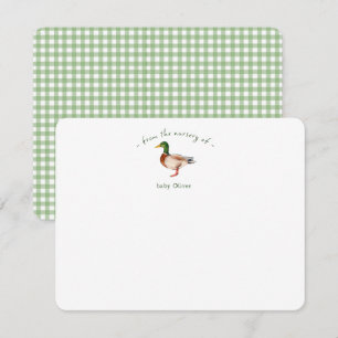 Remerciements Carte de remerciement bébé canard colvert aquarell