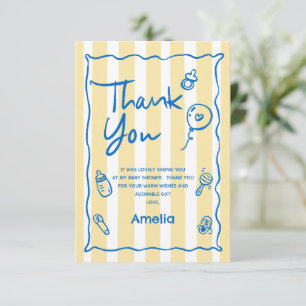 Remerciements Carte de remerciement bébé Ciao bleu jaune dessiné