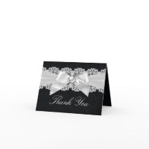 Carte de remerciement Black & White Damask & Pearl