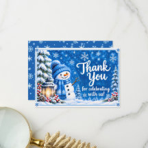Carte de remerciement Bonhomme de neige Bleu Winte