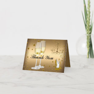 Remerciements Carte de remerciement Champagne & Lustre en Or