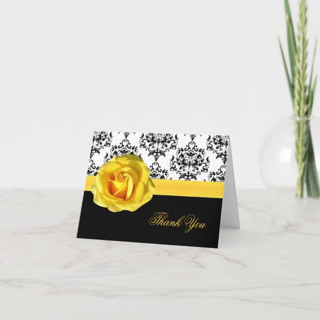 Remerciements Carte de remerciement Chic Damask & Rose jaune (Devant)